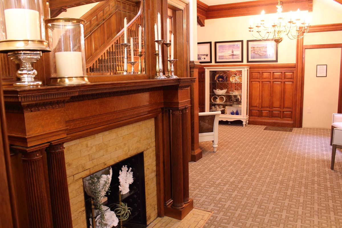 Beautiful front hall in our elegantly restored Victorian Indepedent and Assisted Living facility